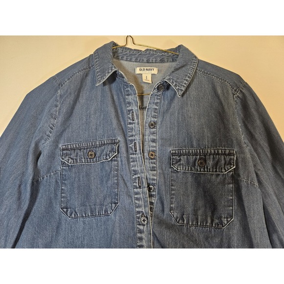 Lot Of 2 Old Navy Lightweight Denim Blue Long Sleeve Button Shirt Women's Small - Picture 2 of 16